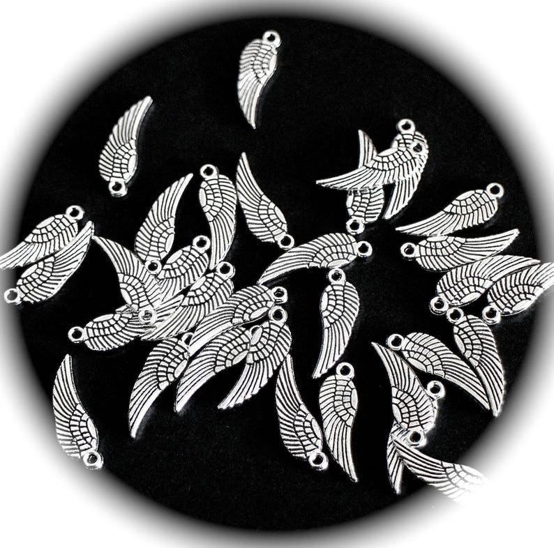 10 small wing charms identical on both sides in silver-plated brass 17 x 5 mm for your nature style jewelry creations image 2