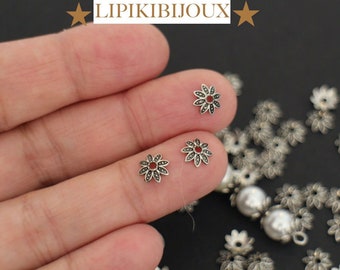 10 coupelles intercalaires rondes en forme de fleurs en métal argenté 8 x 8 mm pour envelopper vos perles dans vos créations bijoux