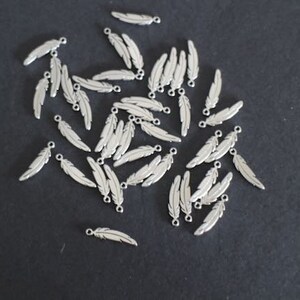 6 finely crafted silver stainless steel feather charms 17 x 4.5 mm image 4