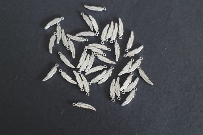 6 finely crafted silver stainless steel feather charms 17 x 4.5 mm image 4