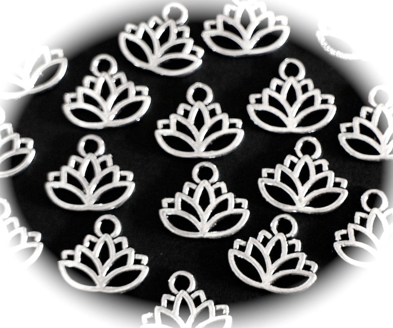 10 breloques fleurs de lotus en laiton argent 17 x 14 mm image 2