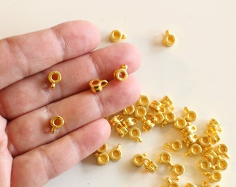 10 round golden brass bail beads 9 x 6mm findings for your jewelry creations