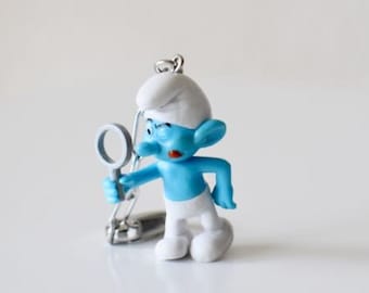 Investigator Smurf key ring and silver stainless steel Handmade