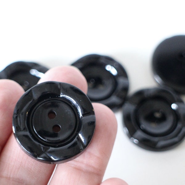 5 boutons ronds en résine noir 27 mm