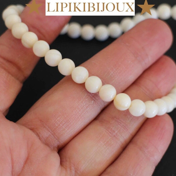 20 perles rondes en nacre coquillage naturel blanc 6 mm très beaux reflets pour vos créations bijoux style nature