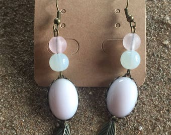 Porcelain rose and leaf earrings
