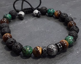 Un bracelet de caractère en pierres au style rustique et racé ! un cadeau pour homme, un bijou très masculin Réf: BN-1038