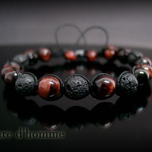 Braided bracelet in lava stones and bull&#39;s eye Ref: BN-368