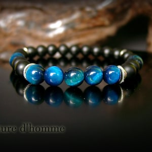 Men's jewelry - Men's bracelet with ocean blue tiger eye stones and black onyx Ref: BN-700