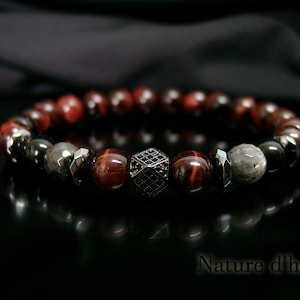 Herensieraden - Elegante armband van bull's eye-stenen, labradoriet, toermalijn, hematiet en kristal, een cadeau voor mannen Ref: BN-671