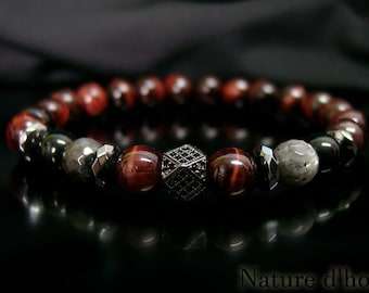 Men's jewelry - Elegant bracelet in bull's eye stones, labradorite, tourmaline, hematite and crystal, a gift for men Ref: BN-671