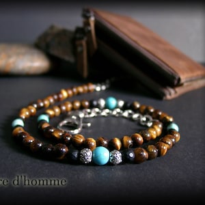 Chain with Biker wallet in natural stones and brown leather Ref: BN-359