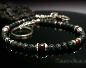 Men&#39;s accessories - Chain for biker wallet or key holder in lava stones and bull&#39;s eye Ref: BN- 681