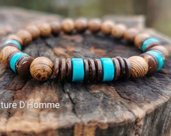 Bracelet pierres et bois au style ethnique et naturel  Réf : BN-900