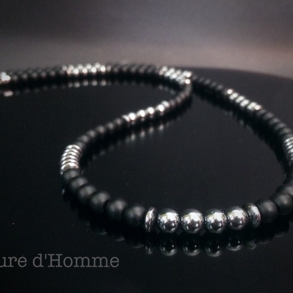 Bijoux hommes - Collier en pierres d'onyx et hématite, un bijou sobre et élégant pour homme tendance Réf: RC-104