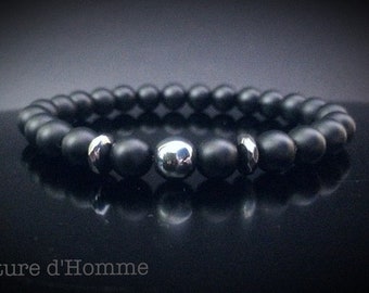 Bracelet noir en pierres d'onyx et hématite, un bijou homme très élégant et tendance Réf: BN-601