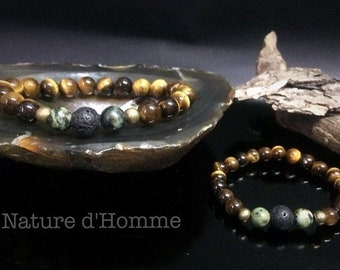 Her and him duo bracelets in tiger eye stones, African turquoise and lava stone Ref: BN-659