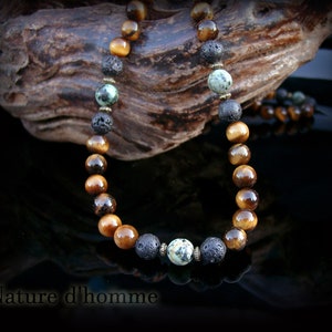 Men's jewelry Men's necklace in African turquoise, tiger's eye and lava stones Ref: RC-69 image 2
