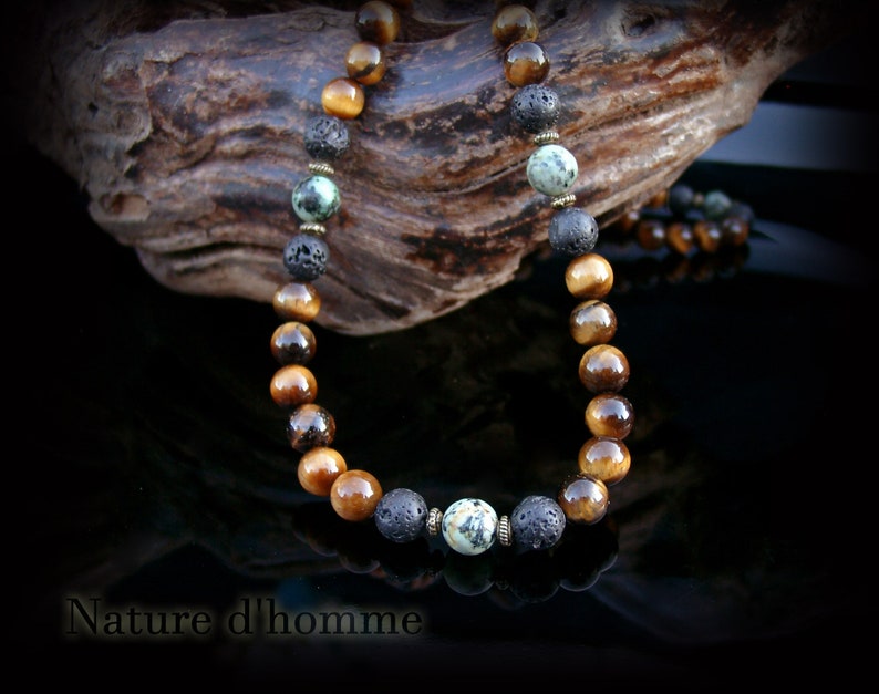 Men's jewelry Men's necklace in African turquoise, tiger's eye and lava stones Ref: RC-69 image 2
