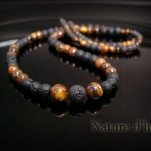 Men's necklace in lava stones and tiger's eye Ref: RC-046