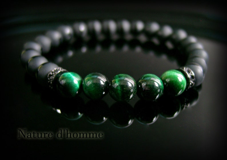 BN-499 Jewelry men a men/'s bracelet with onyx stones and Green Tiger eye Ref carract\u00e8re