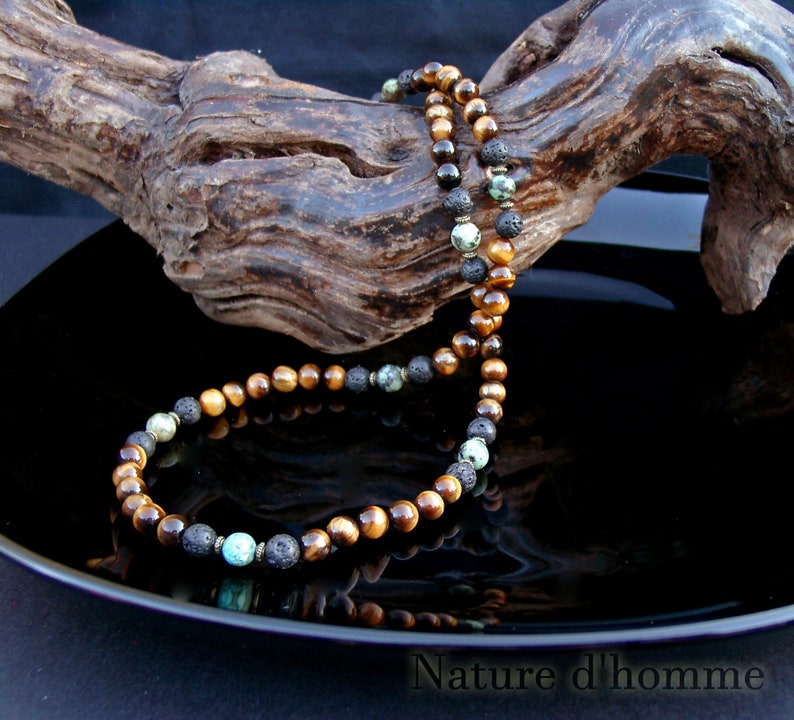 Men's jewelry Men's necklace in African turquoise, tiger's eye and lava stones Ref: RC-69 image 1