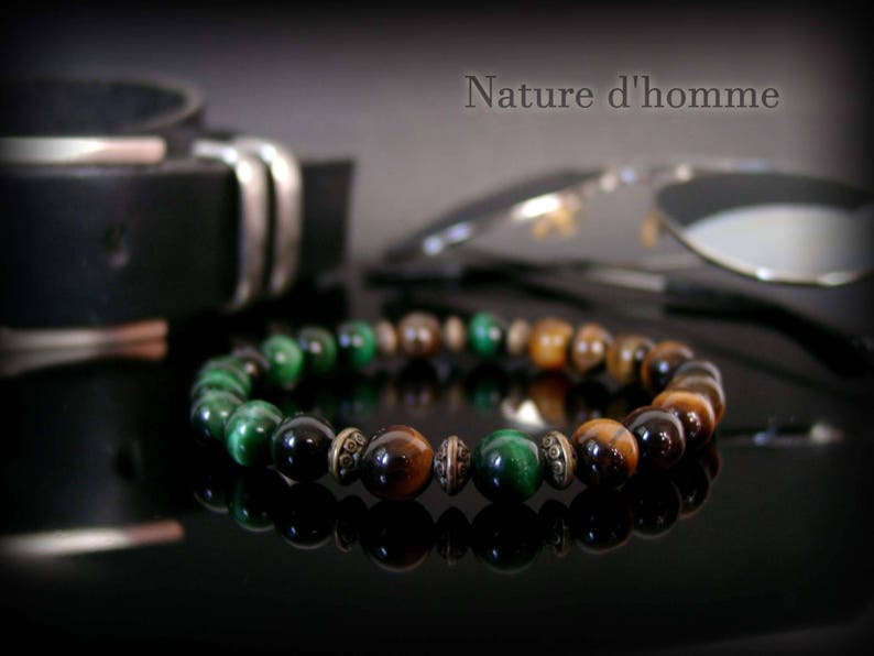 Men's jewelry Original green and caramel bracelet in tiger's eye stones Ref: BN-477 image 1