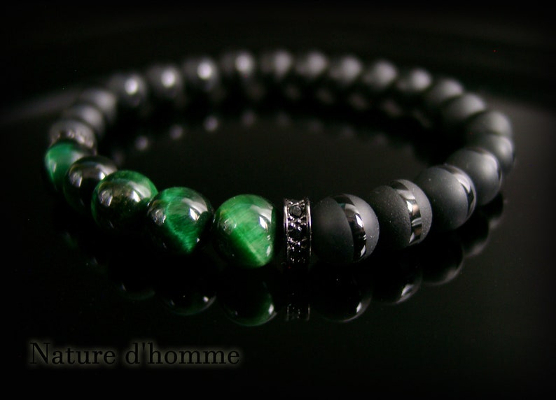 BN-499 Jewelry men a men/'s bracelet with onyx stones and Green Tiger eye Ref carract\u00e8re