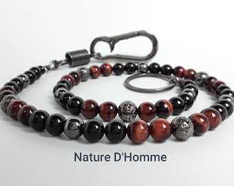 Chain for biker wallet, key ring or pocket watch. Natural stone jewel Ref: BN-846