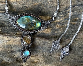 Labradorite & RutileQuartz Micro-macrame Designed necklace