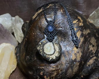 Black Solar quartz & Tanzanite Micro-macrame designed pendant