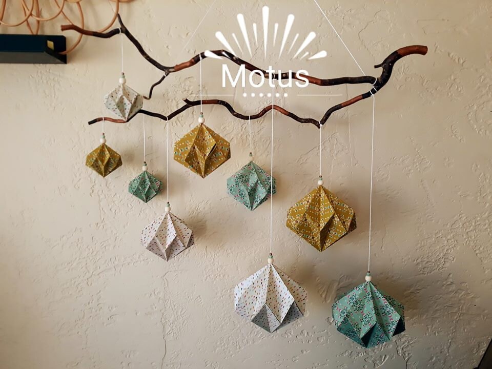 Suspension Bois et Diamants en Papier Pliage Origami