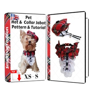 Patrón PDF para conjunto de gorro y collar Jabot para perro Ropa para mascotas Patrón PDF de gorro para perro Ropa para perros pequeños Gorro para perro Patrón para perro Gorro para perro pequeño XS, S