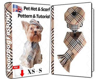 Set hondenmuts en sjaal Schotse ruit Patroon voor hond Hoed kleine hond Hondenhoeden voor honden Patronen kleding huisdier Hondenpet patroon hondenmuts Huisdierhoed PDF