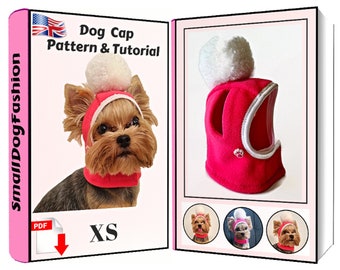 Small Dog Fleece Hat sewing pattern PDF Small pet hat Pet clothes pattern for dogs Small dog clothes Dog hat sewing PDF dog cap pattern