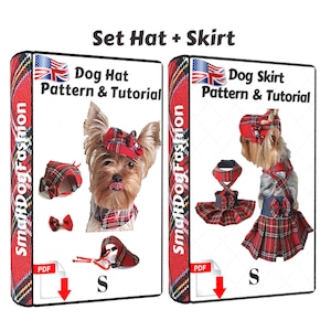 Patrones de ropa para perros un conjunto de patrones de costura para perros pequeños Gorro y Falda PDF ropa para perros Patrón Gorro para Perro Patrón Falda para Perro Ropa para mascotas PDF