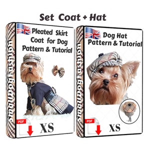 Patrones de costura para perros, conjunto de ropa para perros pequeños, Conjunto de abrigo y gorro de tartán en PDF, Patrón de ropa para perros, Gorro para perros, Ropa para perros pequeños xs