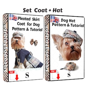 Dog clothes patterns for small dogs Tartan Coat and Hat set PDF dog clothes Pattern dog Hat for dogs Small dog clothes Dog coat pattern PDF