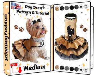 Patrón de costura de ropa para perros pequeños con tutorial de costura tamaño PDF tamaño mediano Patrón de vestido para perros Vestido elegante para perros Ropa para perros de niña Vestidos para mascotas