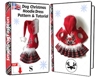 Christmas dog hoodie dress sewing pattern PDF, small dog hoodie pattern, Dog clothes PDF, Christmas dog dress Pattern dog hood for small dog