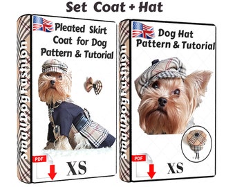 Dog sewing patterns a set of clothes for small dogs Tartan Coat and Hat set PDF dog clothes Pattern dog Hat for dogs Small dog clothes xs