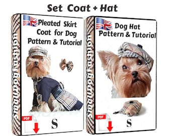 Dog clothes patterns for small dogs Tartan Coat and Hat set PDF dog clothes Pattern dog Hat for dogs Small dog clothes Dog coat pattern PDF
