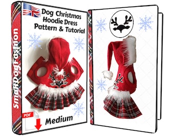 Dog hoodie dress sewing pattern PDF Dog clothes PDF Christmas dog dress for small dog Dog coat pattern Small dog clothes pattern Dog dresses