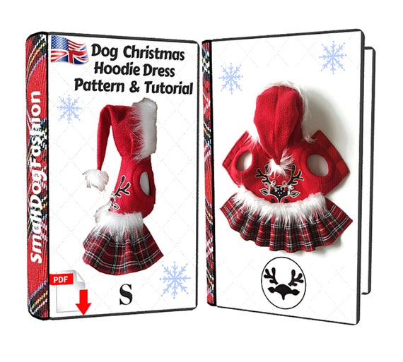 Christmas dog hoodie dress sewing pattern PDF, small dog hoodie pattern, Dog clothes PDF, Christmas dog dress Pattern dog hood for small dog