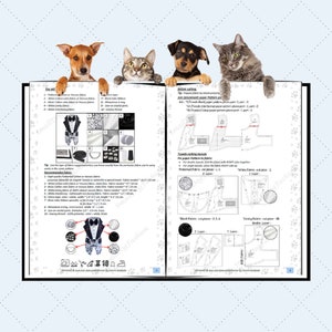 May include: A sewing pattern for a tuxedo dog costume. The pattern includes instructions for cutting and sewing the fabric. The pattern is printed on white paper with black text. The pattern includes a diagram of the tuxedo and the measurements for each piece.