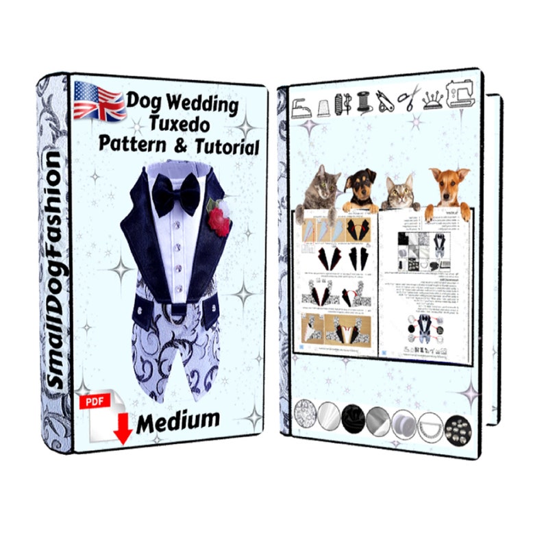 Dog clothes wedding Tuxedo Harness PDF sewing Pattern Dog clothes Pattern Small dog clothes Formal dog tuxedo Small dog fashion pattern PDF image 1