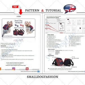May include: A digital pattern and tutorial for sewing a small dog backpack. The pattern includes instructions and diagrams for sewing a backpack with a red, white, and blue plaid fabric. The tutorial includes a list of materials and sewing steps. The pattern is available as a PDF download.