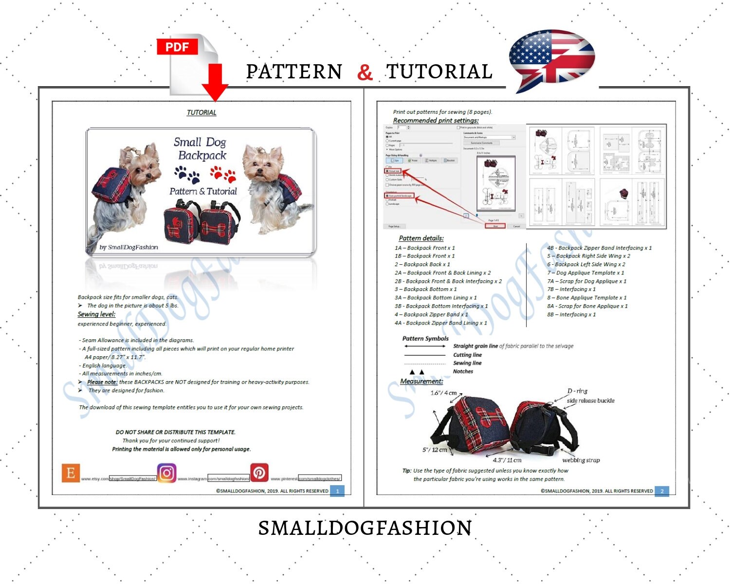For Small Dog Zippered Backpack Pattern Harness Backpack for Etsy