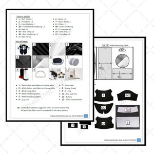 Pode incluir: Um padr&atilde;o de costura para um colete de c&atilde;o preto e branco com instru&ccedil;&otilde;es e uma lista dos materiais necess&aacute;rios. O padr&atilde;o inclui pe&ccedil;as para a frente, costas e colarinho do colete. Os materiais necess&aacute;rios incluem tecido de cetim de algod&atilde;o preto, tecido de cetim de algod&atilde;o branco, tecido de forro preto, tecido de entretela preto, tecido de entretela branco, fita de velcro, linha de costura, um anel em D, acabamento de renda, bot&otilde;es e contas de cristal adesivas.