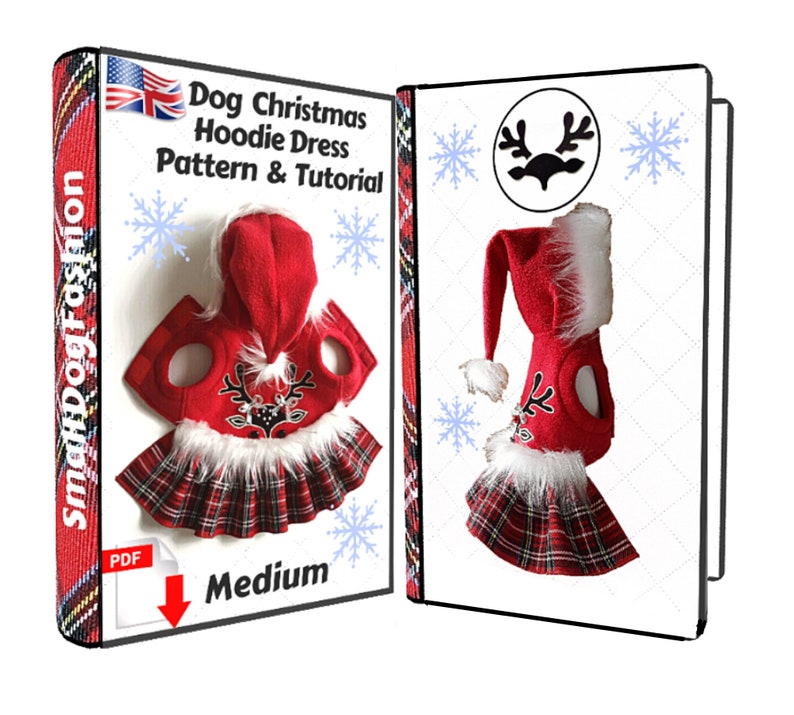 Dog hoodie dress sewing pattern PDF Dog clothes PDF Christmas dog dress for small dog Dog coat pattern Small dog clothes pattern Dog dresses image 1